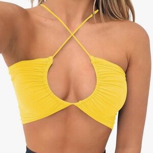 NEVER WORN YELLOW TIE HALTER TOP